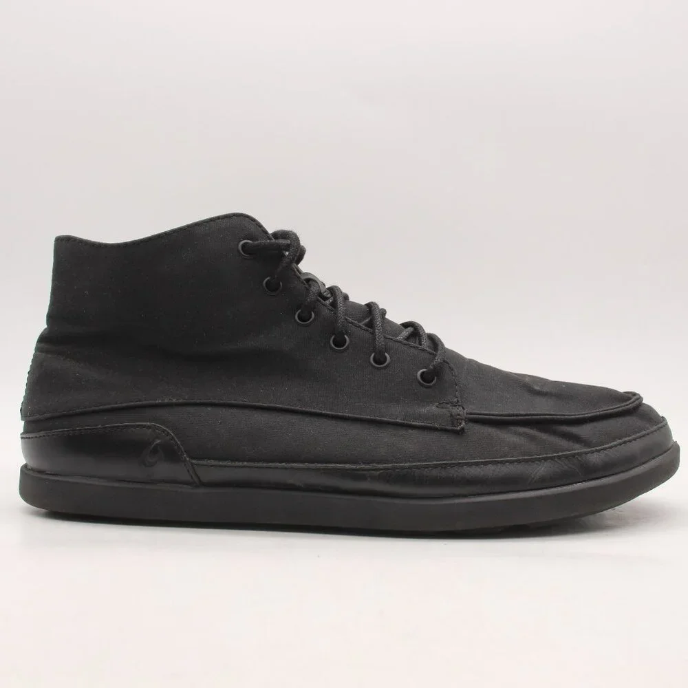 OluKai Nalukai Kapa Boots Men's 11 Shoes Black Canvas Lace Up Casual Mid Shoes